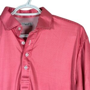 Collars & Co Dress Collar Polo Shirt Mens M Red Houndstooth Lightweight Stretch